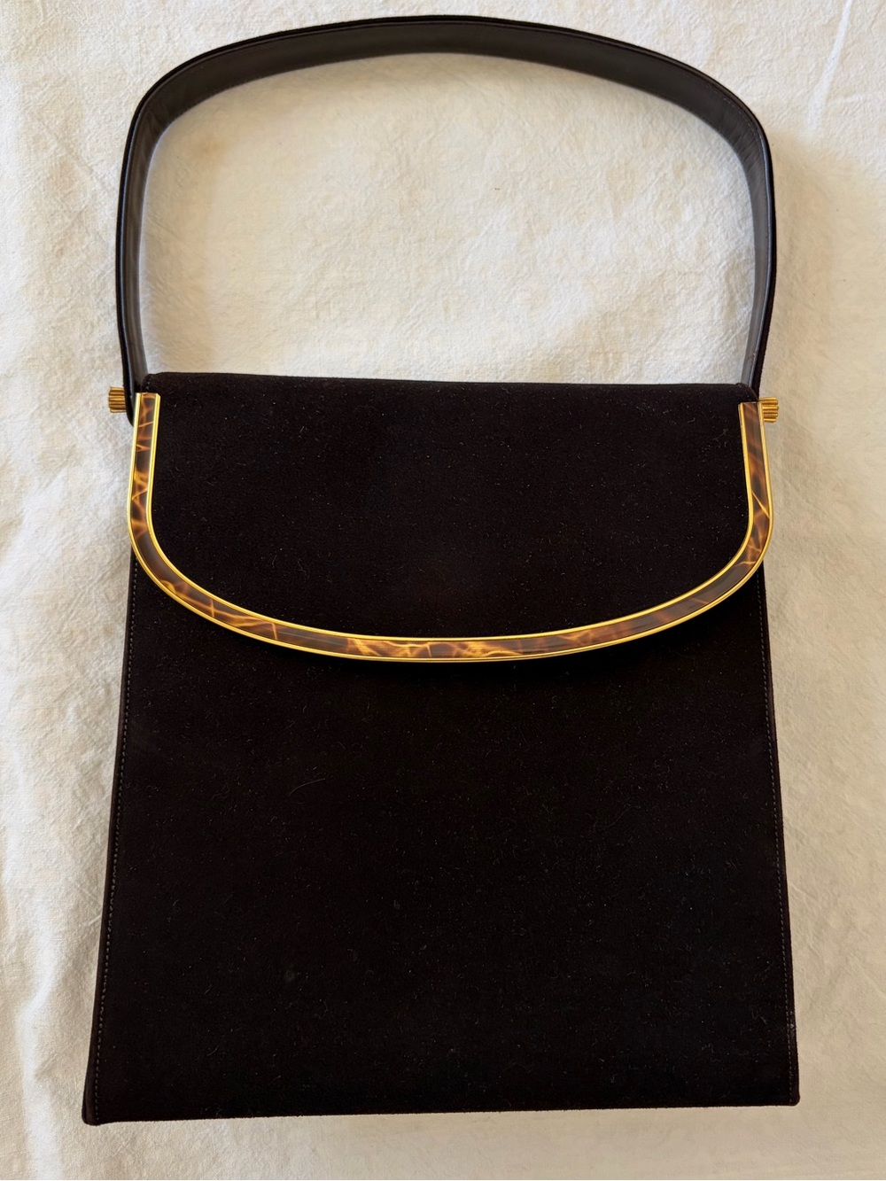 Coblentz Original  vintage Brown Suede  handbag with Brass and Tortoise trim
